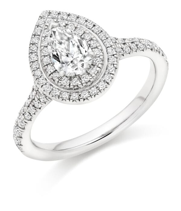 Pear Cut Halo 0.5ct Diamond Engagement Ring with Diamond Set Shoulders