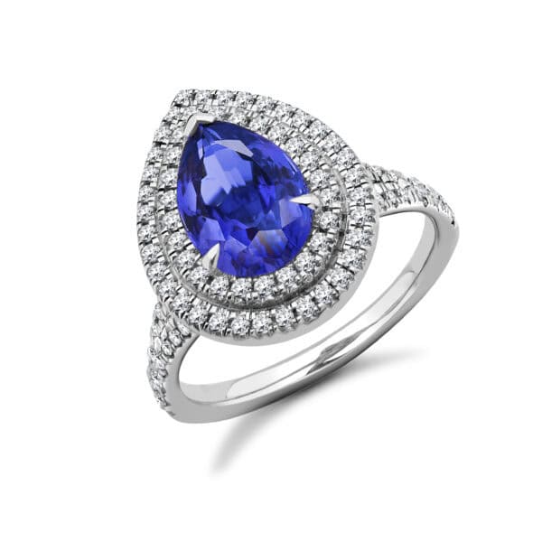 Tanzanite Pear Cut Cluster 1.65ct Engagement Ring with Diamond Set Shoulders