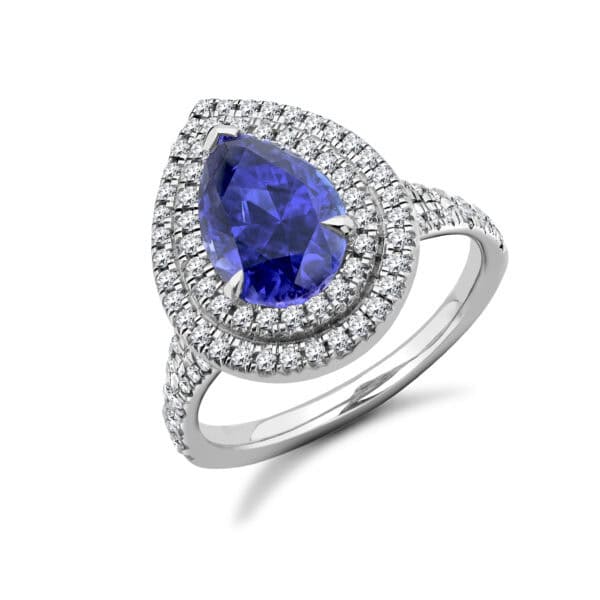 Tanzanite Pear Cut Cluster 2.2ct Engagement Ring with Diamond Set Shoulders