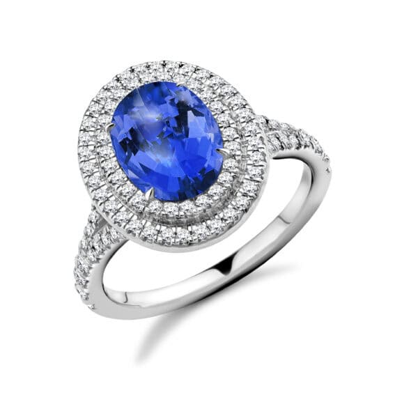 Tanzanite Oval Cut Cluster 2ct Engagement Ring with Diamond Set Split Shoulders