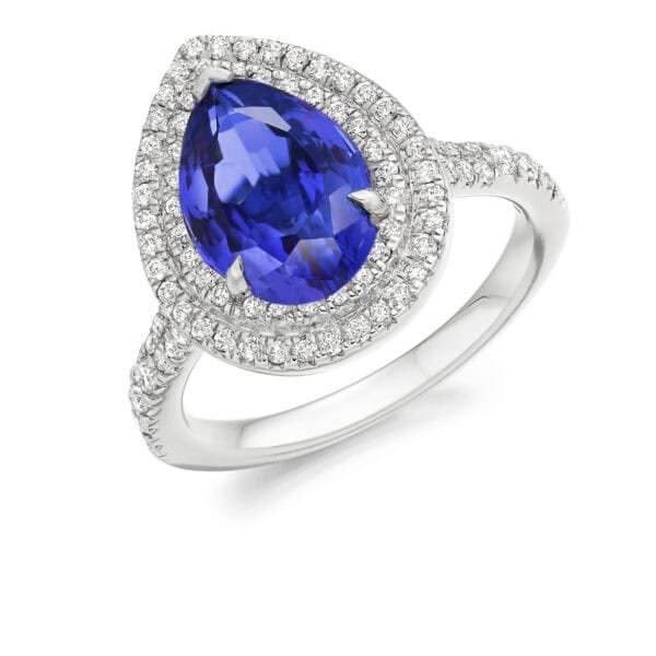 Tanzanite Pear Cut Cluster 3.18ct Engagement Ring with Diamond Set Shoulders