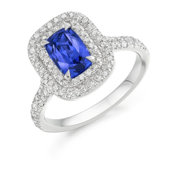 Tanzanite Radiant Cut Cluster 1.2ct Engagement Ring with Diamond Set Shoulders