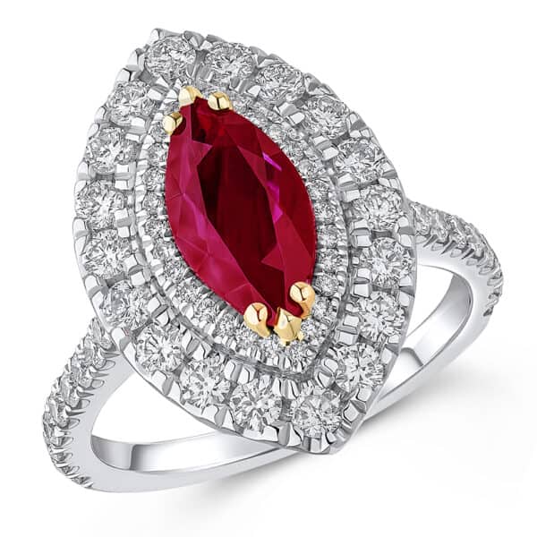 Ruby Marquise Cut Oyster Deluxe 1.7ct Engagement Ring with Diamond Set Shoulders