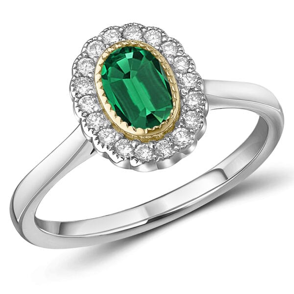 Emerald Oval Cut Cluster 0.5ct Engagement Ring