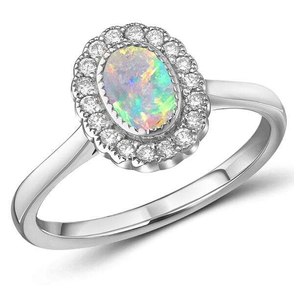 Opal Oval Cut Cluster 0.25ct Engagement Ring