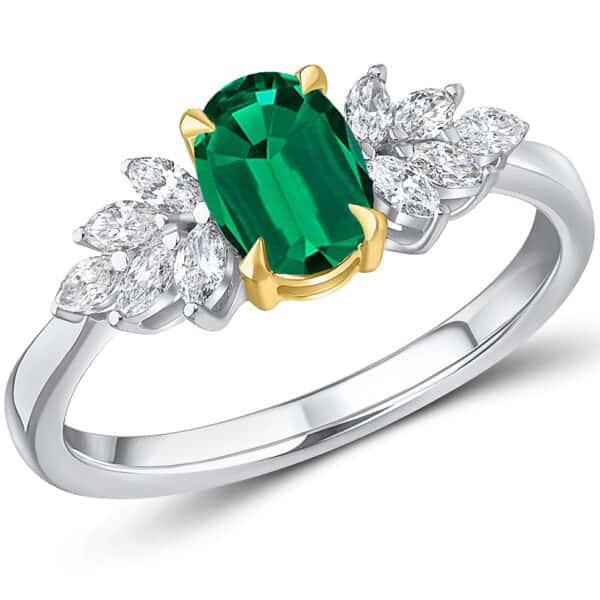 Emerald Oval Cut Cluster 0.85ct Engagement Ring