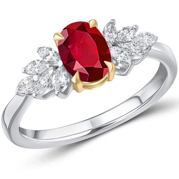 Ruby Oval Cut Cluster 1ct Engagement Ring