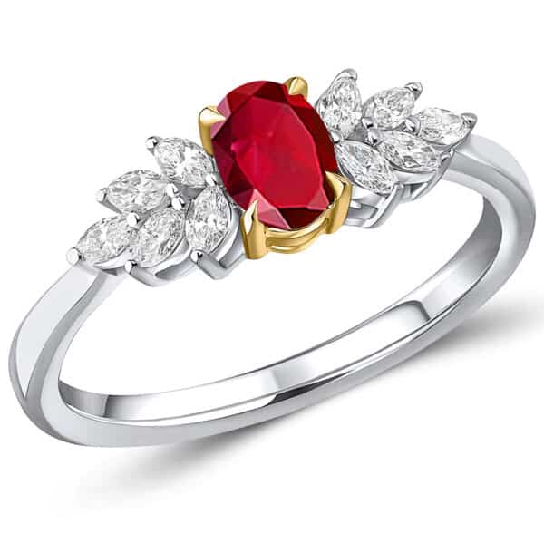 Ruby Oval Cut Cluster 0.65ct Engagement Ring