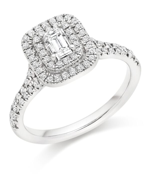 Emerald Cut Halo 0.33ct Diamond Engagement Ring with Diamond Set Shoulders