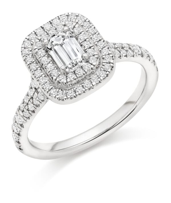 Emerald Cut Halo 0.5ct Diamond Engagement Ring with Diamond Set Shoulders