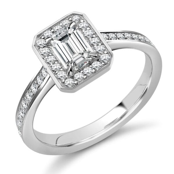Emerald Cut Halo 0.33ct Diamond Engagement Ring with Diamond Set Shoulders