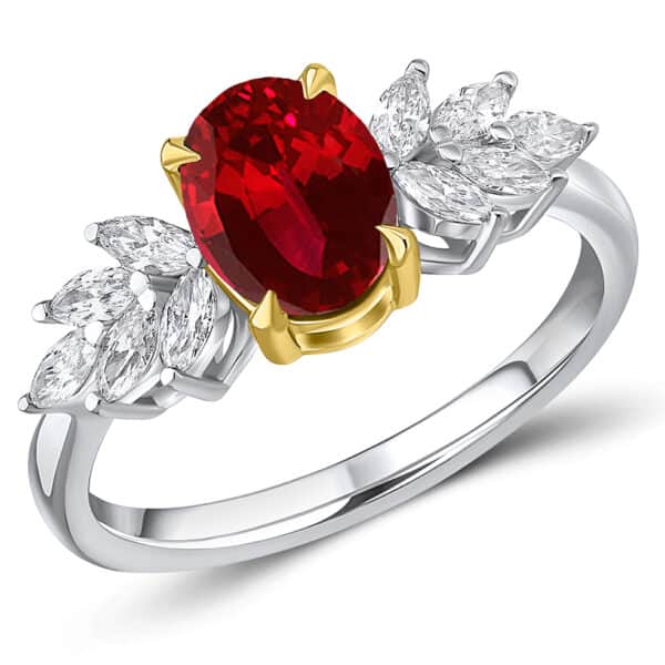 Ruby Oval Cut Cluster 1.2ct Engagement Ring