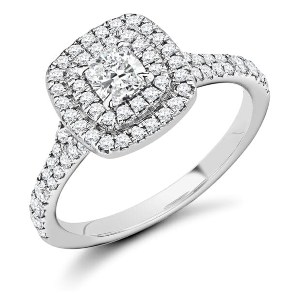 Cushion Cut Halo 0.33ct Diamond Engagement Ring with Diamond Set Shoulders