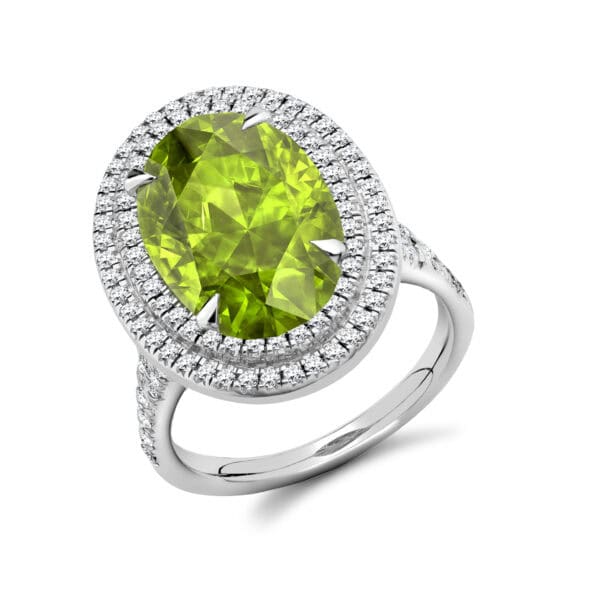 Peridot Oval Cut Cluster 6.5ct Engagement Ring with Diamond Set Shoulders