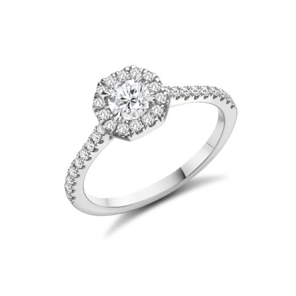 Round Brilliant Halo 0.33ct Diamond Engagement Ring with Diamond Set Shoulders