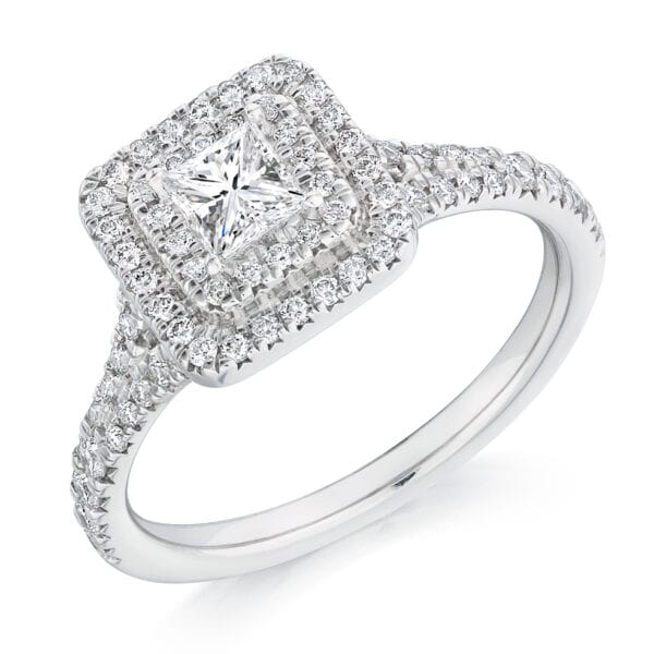 Princess Cut Halo 0.33ct Diamond Engagement Ring with Diamond Set Shoulders