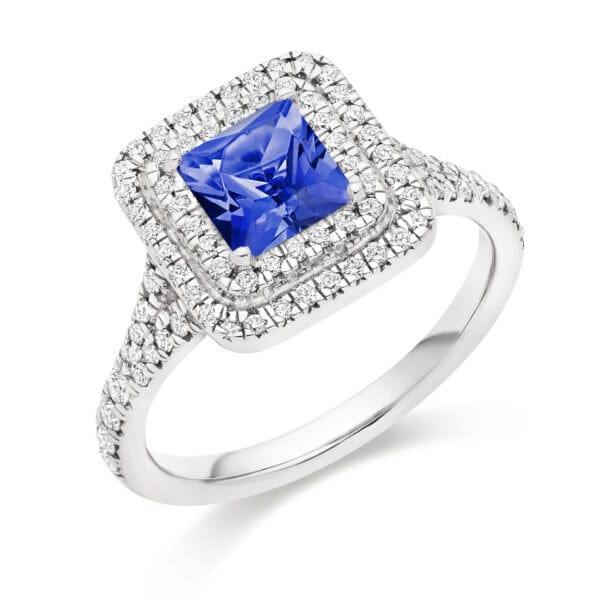 Tanzanite Princess Cut Cluster 1.1ct Engagement Ring with Diamond Set Shoulders