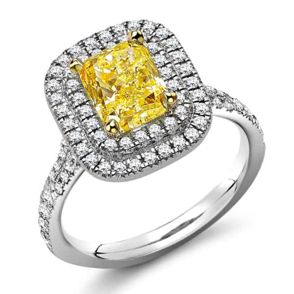 Yellow Fancy Diamond Halo 0ct Engagement Ring with Diamond Set Shoulders