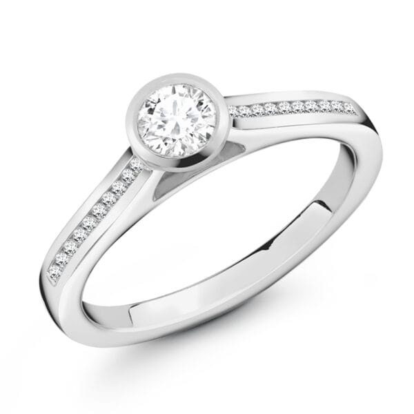 Round Brilliant Solitaire 0.33ct Diamond Engagement Ring with Diamond Set Shoulders