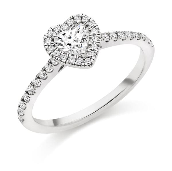 Heart Cut Halo 0.33ct Diamond Engagement Ring with Diamond Set Shoulders