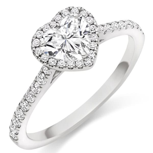 Heart Cut Halo 0.5ct Diamond Engagement Ring with Diamond Set Shoulders