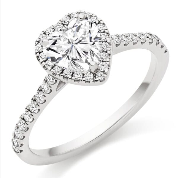 Heart Cut Halo 0.75ct Diamond Engagement Ring with Diamond Set Shoulders