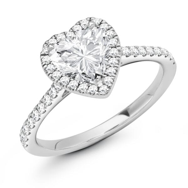 Heart Cut Halo 1ct Diamond Engagement Ring with Diamond Set Shoulders