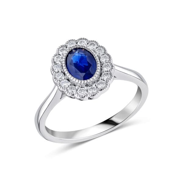 Blue Sapphire Oval Cut Cluster 1ct Engagement Ring