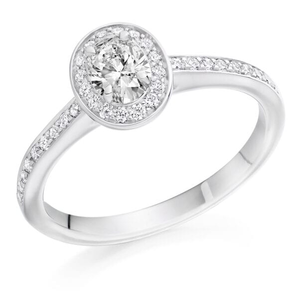 Oval Cut Halo 0.25ct Diamond Engagement Ring with Diamond Set Shoulders