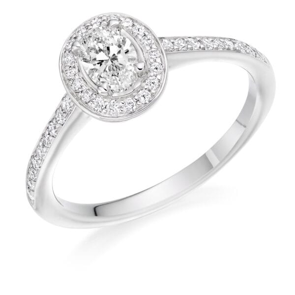 Oval Cut Halo 0.3ct Diamond Engagement Ring with Diamond Set Shoulders