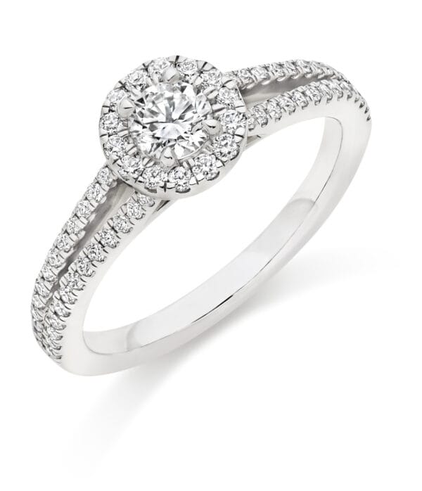 Round Brilliant Halo 0.33ct Diamond Engagement Ring with Diamond Set Shoulders