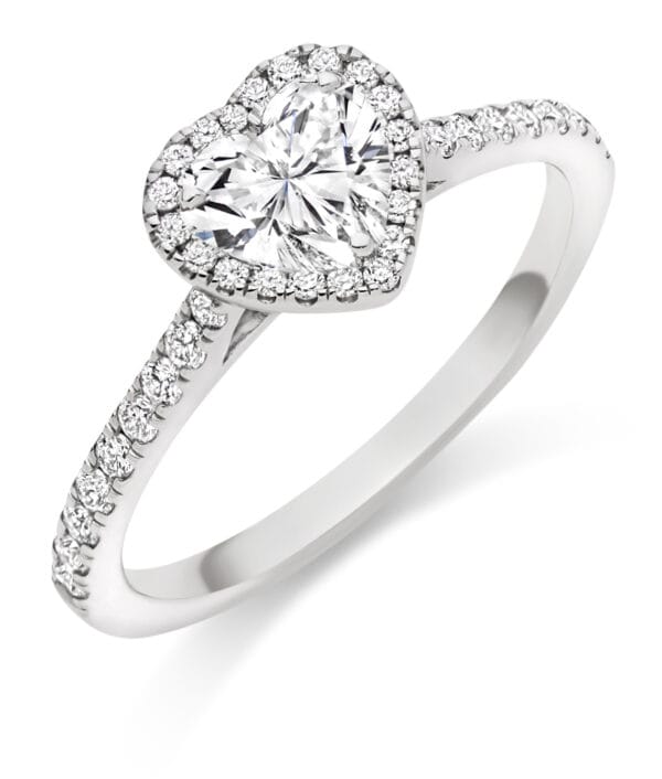 Heart Cut Halo 0.5ct Diamond Engagement Ring with Diamond Set Shoulders