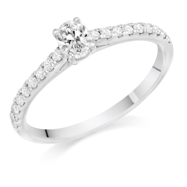 Oval Cut Solitaire 0.5ct Diamond Engagement Ring with Diamond Set Shoulders