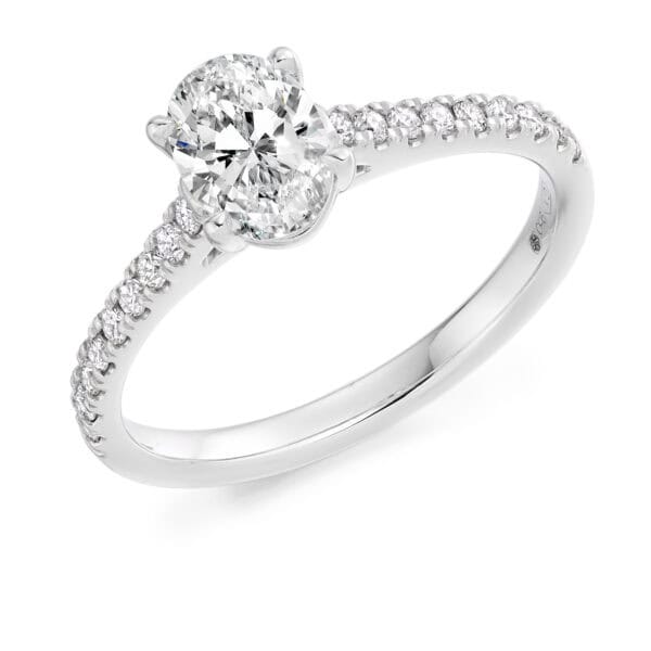 Oval Cut Solitaire 0.75ct Diamond Engagement Ring with Diamond Set Shoulders