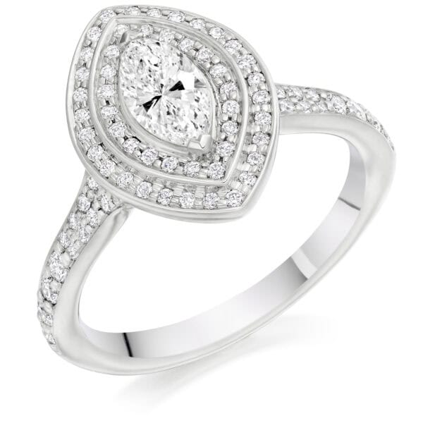 Marquise Cut Halo 0.5ct Diamond Engagement Ring with Diamond Set Shoulders