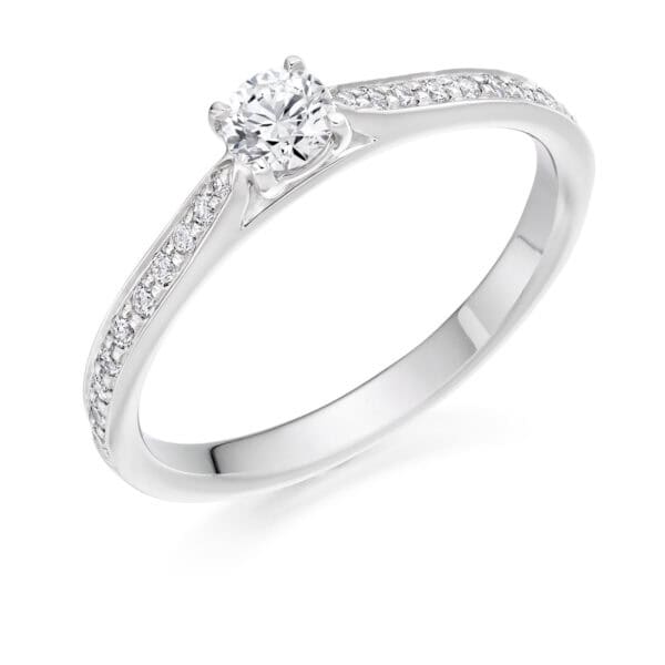 Round Brilliant Solitaire 0.25ct Diamond Engagement Ring with Diamond Set Shoulders