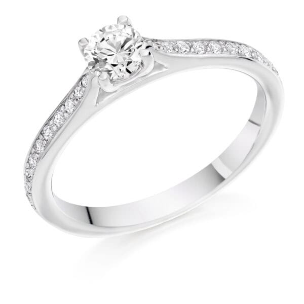 Round Brilliant Solitaire 0.33ct Diamond Engagement Ring with Diamond Set Shoulders