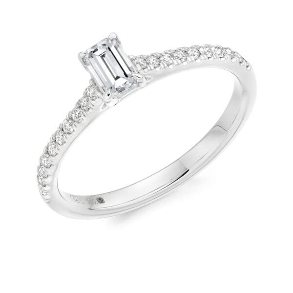 Emerald Cut Solitaire 0.33ct Diamond Engagement Ring with Diamond Set Shoulders