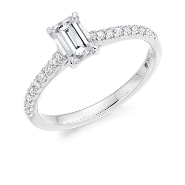 Emerald Cut Solitaire 0.5ct Diamond Engagement Ring with Diamond Set Shoulders