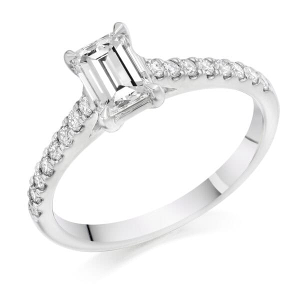 Emerald Cut Solitaire 0.75ct Diamond Engagement Ring with Diamond Set Shoulders