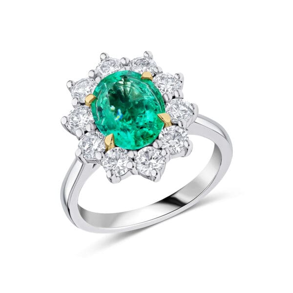 Emerald Oval Cut Cluster 2.3ct Engagement Ring