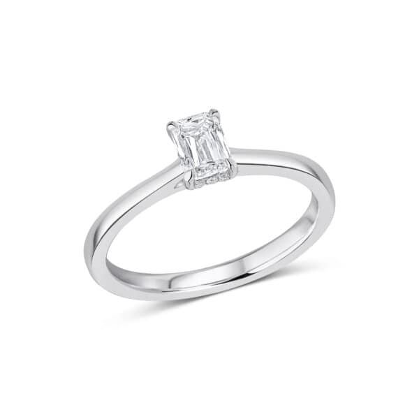 Crisscut Emerald Hidden Halo, Solitaire 0.5ct Diamond Engagement Ring