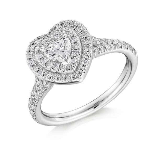 Heart Cut Halo 0.33ct Diamond Engagement Ring with Diamond Set Shoulders