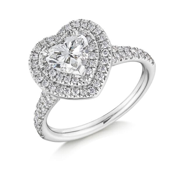 Heart Cut Halo 1ct Diamond Engagement Ring with Diamond Set Shoulders