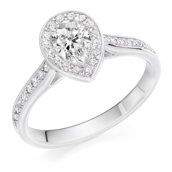 Pear Cut Halo 0.33ct Diamond Engagement Ring with Diamond Set Shoulders
