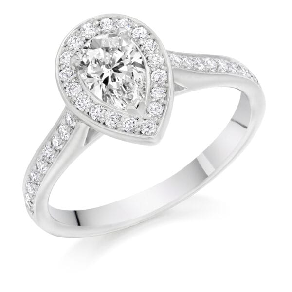 Pear Cut Halo 0.5ct Diamond Engagement Ring with Diamond Set Shoulders