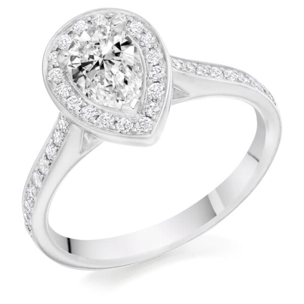 Pear Cut Halo 0.75ct Diamond Engagement Ring with Diamond Set Shoulders