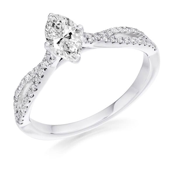 Marquise Cut Solitaire 0.4ct Diamond Engagement Ring with Diamond Set Shoulders