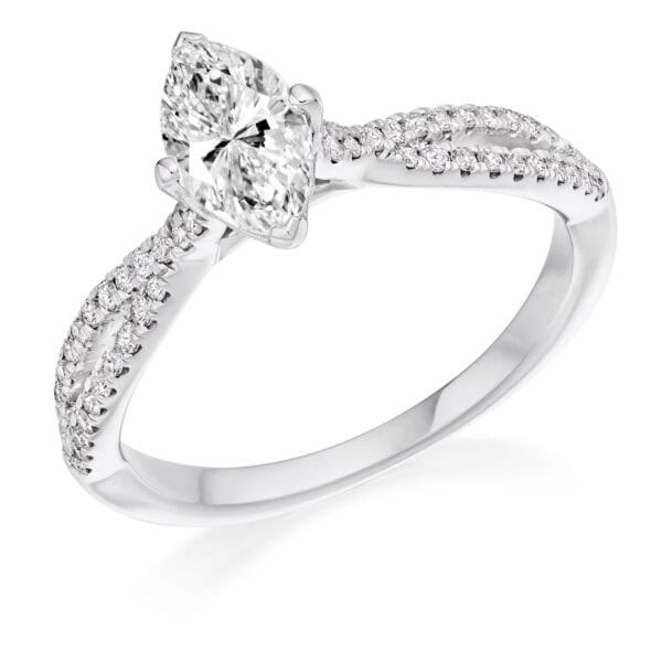 Marquise Cut Solitaire 0.75ct Diamond Engagement Ring with Diamond Set Shoulders