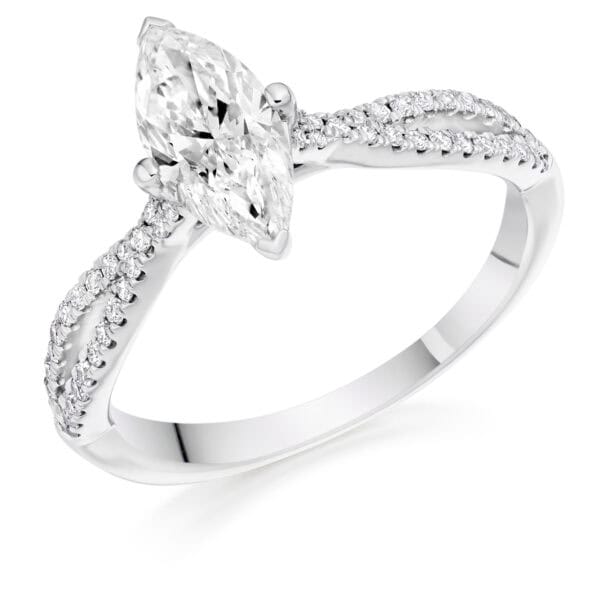 Marquise Cut Solitaire 1ct Diamond Engagement Ring with Diamond Set Shoulders
